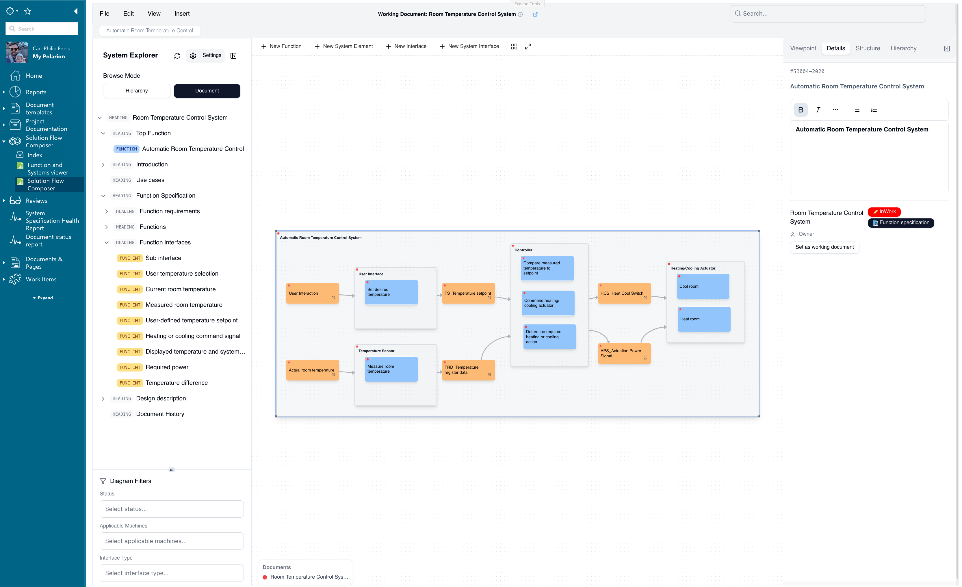 Solution Flow Composer — visual architecture and process flow design inside Polarion